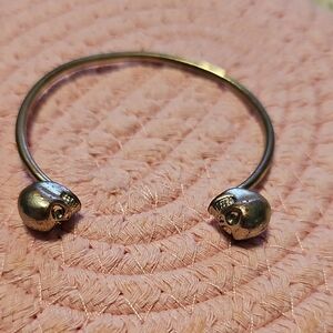 Silver Skull Open Bangle Bracelet